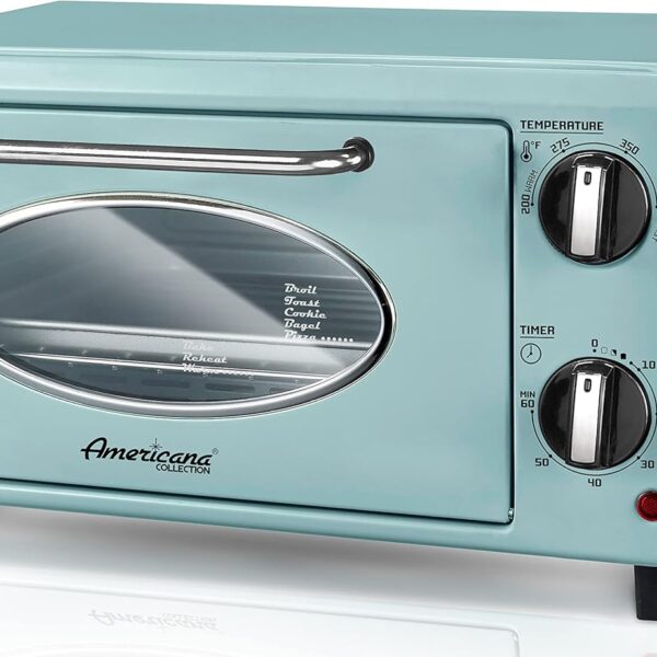 Elite Gourmet by Maximatic Americana Collection ETO147M Diner 50s Retro Countertop Toaster oven, Bake, Toast, Fits 8 Pizza, Temperature Control & Adjustable 60-Minute Timer 1000W, 2 Slice, Mint