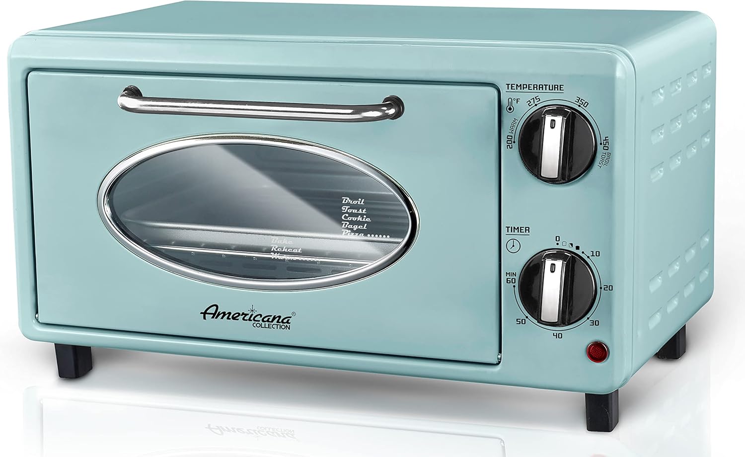 Elite Gourmet by Maximatic Americana Collection ETO147M Diner 50s Retro Countertop Toaster oven, Bake, Toast, Fits 8 Pizza, Temperature Control & Adjustable 60-Minute Timer 1000W, 2 Slice, Mint Elite Gourmet by Maximatic Americana Collection ETO147M Diner 50s Retro Countertop Toaster oven, Bake, Toast, Fits 8 Pizza, Temperature Control & Adjustable 60-Minute Timer 1000W, 2 Slice, Mint