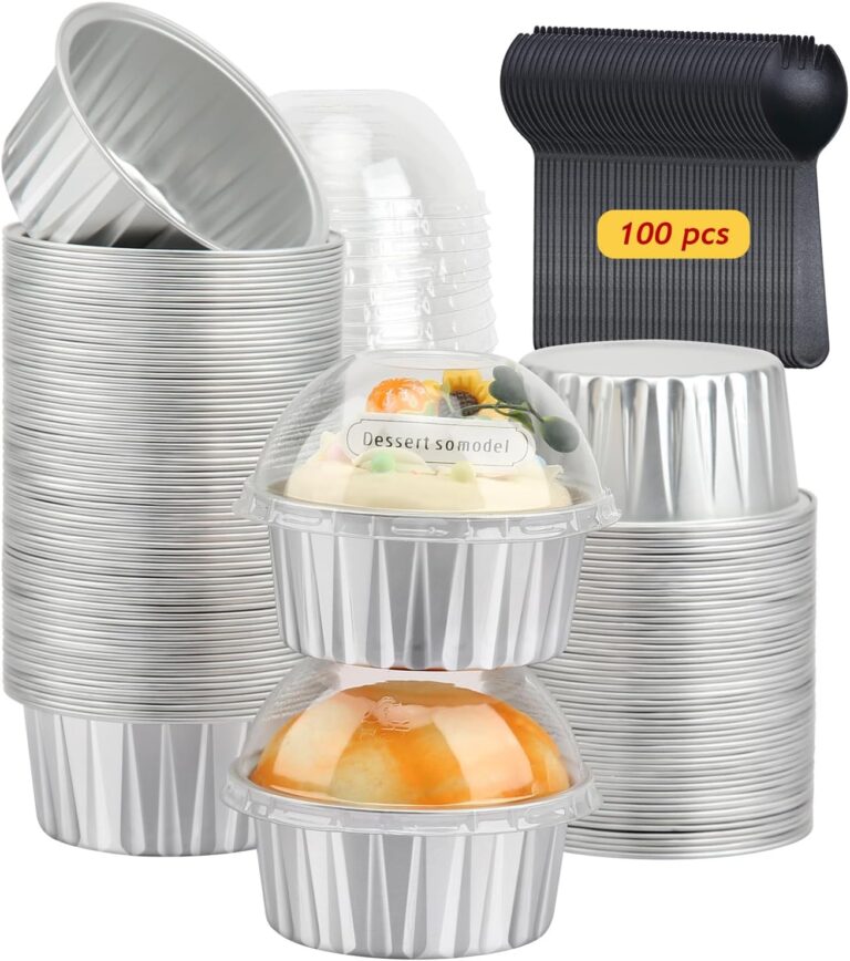 5oz Cupcake Pans Muffin Tins with Lids 100 Pack,LNYZQUS Aluminum Foil Mini Cake Baking Pans,Small Baking Cups Containers,Disposable Ramekins Muffin Cups -Silver