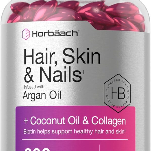 Horbach Hair Skin and Nails Vitamins | 300 Softgels | with Biotin and Collagen | Infused with Argan Oil and Coconut Oil | Non-GMO, Gluten Free Supplement