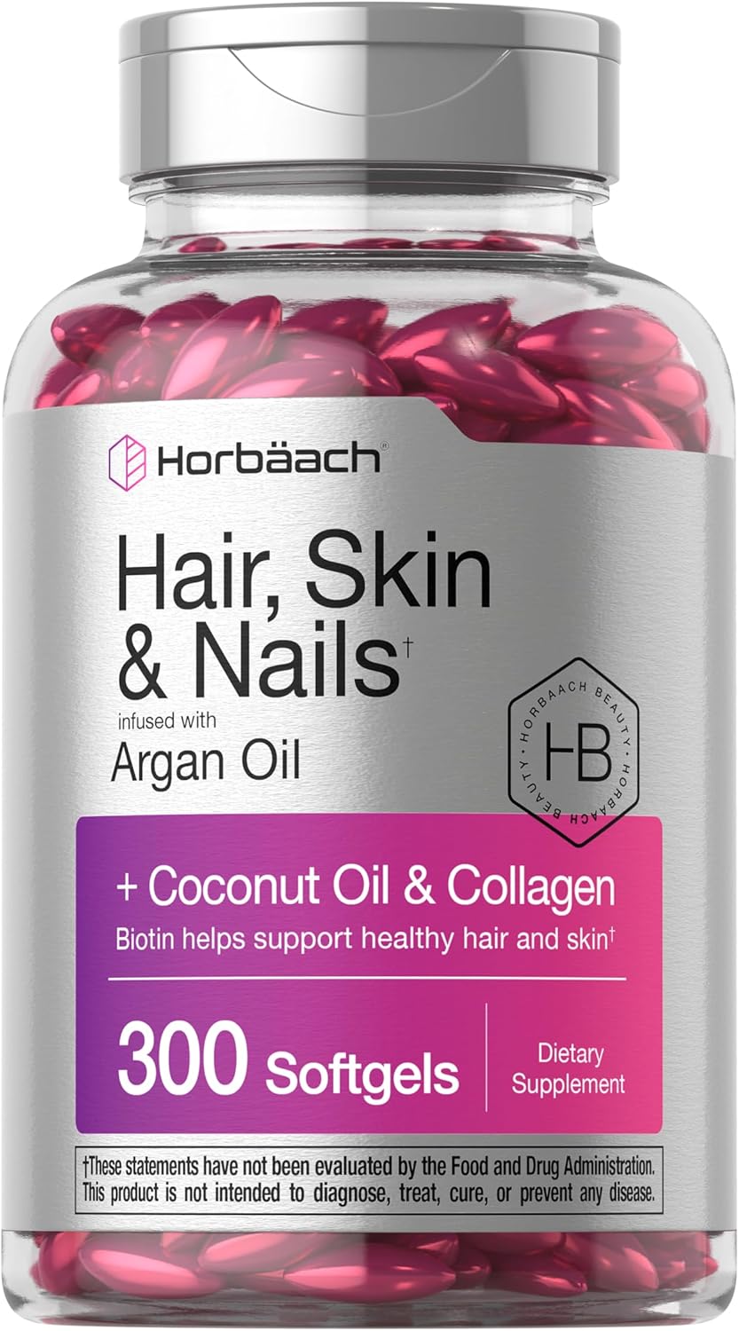 Horbach Hair Skin and Nails Vitamins | 300 Softgels | with Biotin and Collagen | Infused with Argan Oil and Coconut Oil | Non-GMO, Gluten Free Supplement Horbach Hair Skin and Nails Vitamins | 300 Softgels | with Biotin and Collagen | Infused with Argan Oil and Coconut Oil | Non-GMO, Gluten Free Supplement