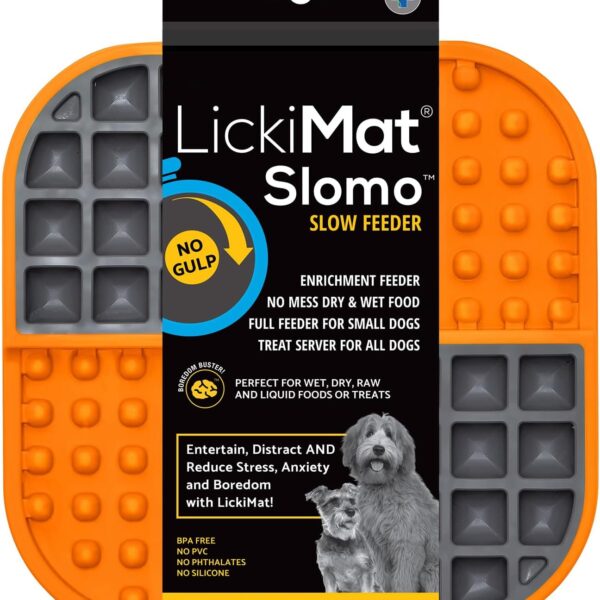 LickiMat Slomo, Dog Slow Feeders Lick Mat, Boredom Anxiety Reducer; Perfect for Food, Treats, Yogurt, or Peanut Butter. Fun Alternative to a Slow Feed Dog Bowl, Orange