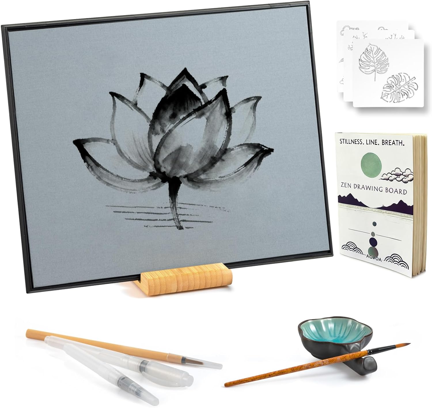 AOVOA Zen Buddha Water Painting Board with Drawing & Breathing Guide - Relaxing Water Drawing Art Set with Brushes and Stencils - Great for Meditation & Mindfulness Practice - Creative Gift AOVOA Zen Buddha Water Painting Board with Drawing & Breathing Guide - Relaxing Water Drawing Art Set with Brushes and Stencils - Great for Meditation & Mindfulness Practice - Creative Gift