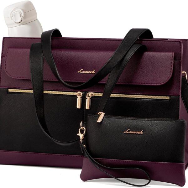 LOVEVOOK Laptop Bag for Women 15.6 Inch Tote Work Professional Leather Computer Briefcase Waterproof Handbag Shoulder Large Capacity Business Teacher Office Crossbody Purse