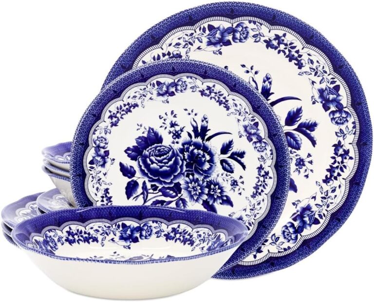 Tudor Royal 12-Piece Porcelain Dinnerware Set for 4  Victoria Blue Floral Design | Dinner Plates Salad Plates Bowls | Blue Floral Dinnerware, Dishwasher & Microwave Safe, Glossy