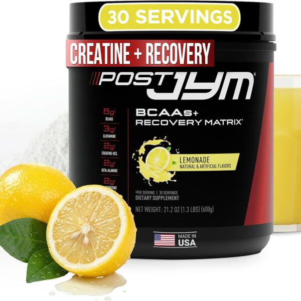 Post JYM Active Matrix Amino Recovery Powder | Pure Creatine HCL, BCAAs, Glutamine, Carnitine, Betaine, Taurine for Maximum Strength, Repair, Definition, Performance | Lemonade Flavor 30 Servings
