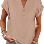 ANRABESS Womens Short Sleeve Henley Tops V Neck Dressy Casual Blouses Summer Trendy Tee Shirts 2026 Vacation Fashion Clothes