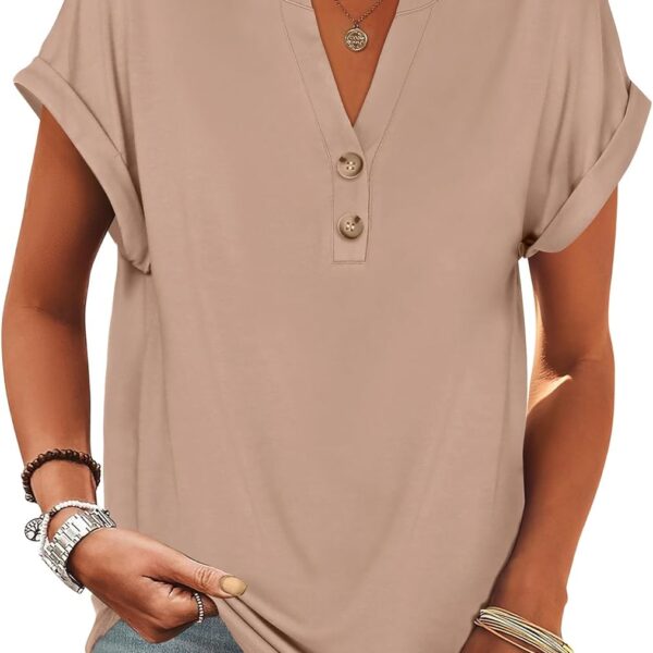 ANRABESS Womens Short Sleeve Henley Tops V Neck Dressy Casual Blouses Summer Trendy Tee Shirts 2026 Vacation Fashion Clothes