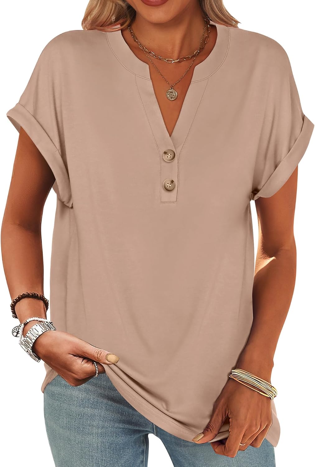 ANRABESS Womens Short Sleeve Henley Tops V Neck Dressy Casual Blouses Summer Trendy Tee Shirts 2026 Vacation Fashion Clothes ANRABESS Womens Short Sleeve Henley Tops V Neck Dressy Casual Blouses Summer Trendy Tee Shirts 2026 Vacation Fashion Clothes