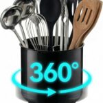 Cooler Kitchen Jumbo Extra Large Sturdy Rotating Black Utensil Holder Caddy with No-Tip Weighted Base, and Gripped Insert - Rust Proof and Dishwasher Safe Kitchen Utensils Holder