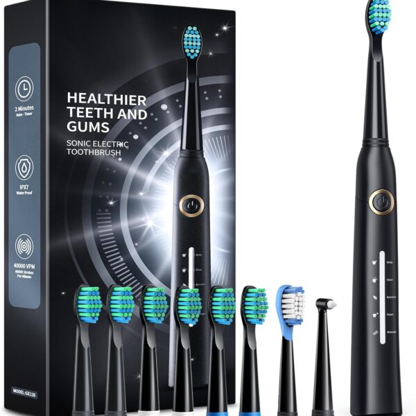 TEETHEORY Electric Toothbrush for Adults with 8  , Sonic Electric Toothbrush with 40000 VPM Deep Clean 5 Modes, Rechargeable Toothbrushes Fast Charge 4 Hours Last 30 Days