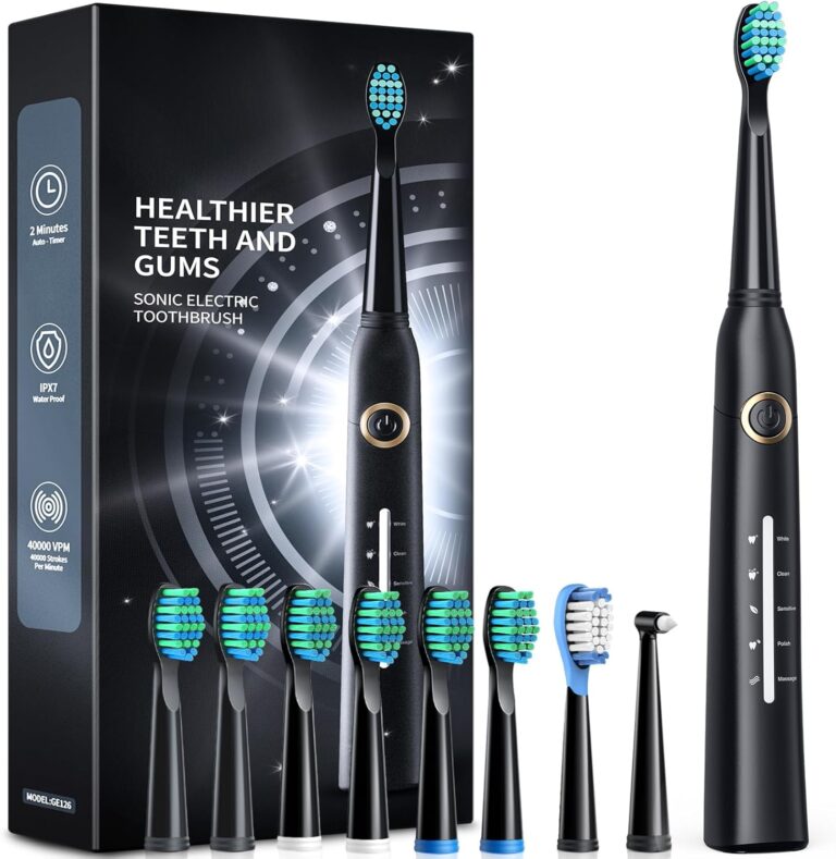 TEETHEORY Electric Toothbrush for Adults with 8  , Sonic Electric Toothbrush with 40000 VPM Deep Clean 5 Modes, Rechargeable Toothbrushes Fast Charge 4 Hours Last 30 Days