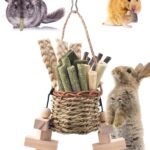 Bissap Rabbit Chew Toys, Natural Seagrass Hanging Basket Chews Water Plant Woven Bunny Chewing Treats for Guinea Pigs Chinchillas Hamsters Rats and Other Small Pets Teeth Grinding Toy
