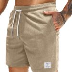 JMIERR Men's Corduroy Shorts Casual Elastic Waist Drawstring Lightweight Summer Beach Shorts