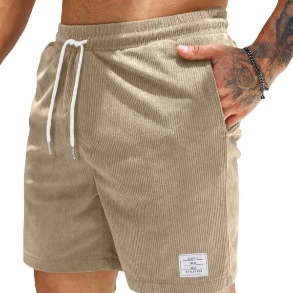 JMIERR Men's Corduroy Shorts Casual Elastic Waist Drawstring Lightweight Summer Beach Shorts