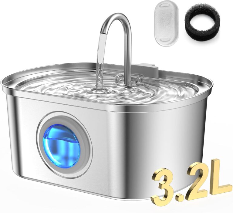 Cat Water Fountain Stainless Steel with Water Level Window,108oz/3.2L Cat Fountain Quiet Automatic Pet Water Fountain for Cats and Small Dogs(Cat Fountain 3.2L)