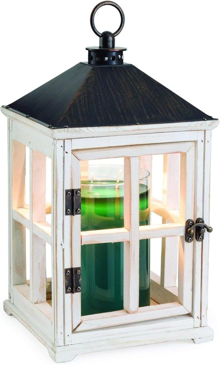 Candle Warmers Etc. White Wooden Farmhouse Lantern  for Top-Down Warming & Flame-Free Fragrance