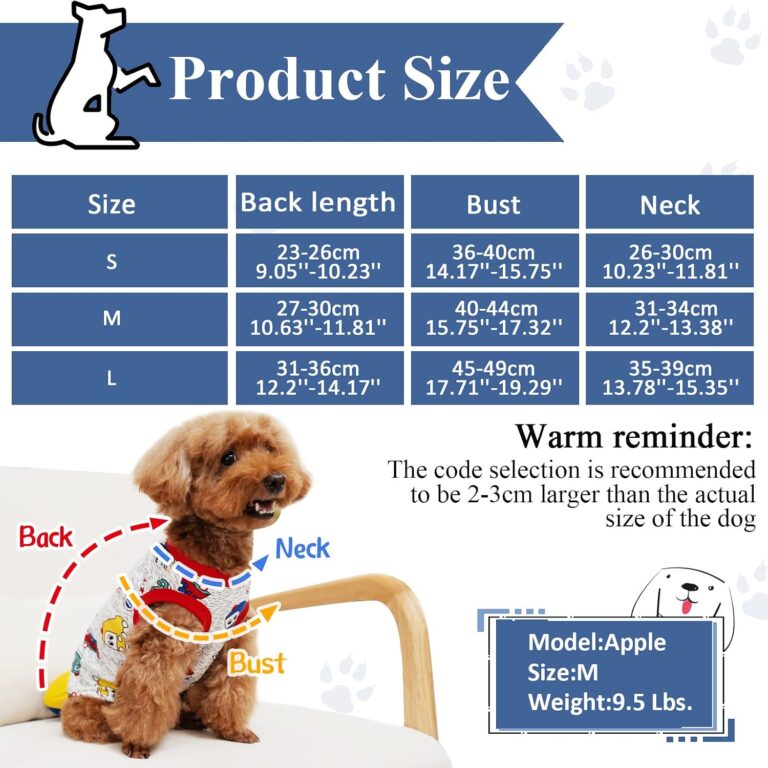 Geyoga 6-Piece Dog Shirts - Cute Printed Cotton Pet Shirts & Sweatshirts for Dogs (M)