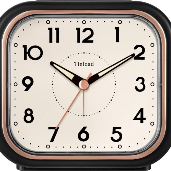 Tinload 4.3" Vintage Retro Analog Alarm Clock, Super Silent Non Ticking Clock with Manual Light, Snooze, Battery Operated, Simply Design, for Living Room, Bedroom, Bedside, Desk(Black)
