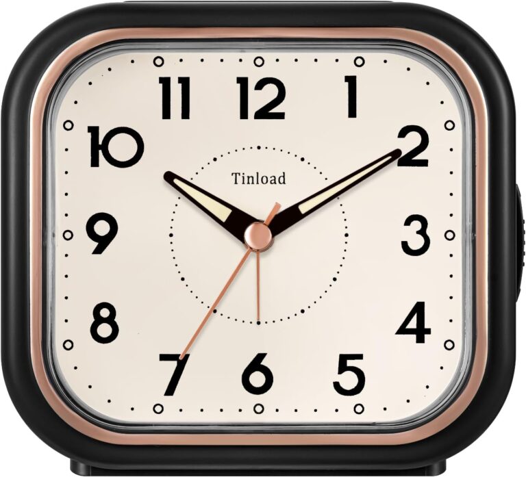 Tinload 4.3" Vintage Retro Analog Alarm Clock, Super Silent Non Ticking Clock with Manual Light, Snooze, Battery Operated, Simply Design, for Living Room, Bedroom, Bedside, Desk(Black)