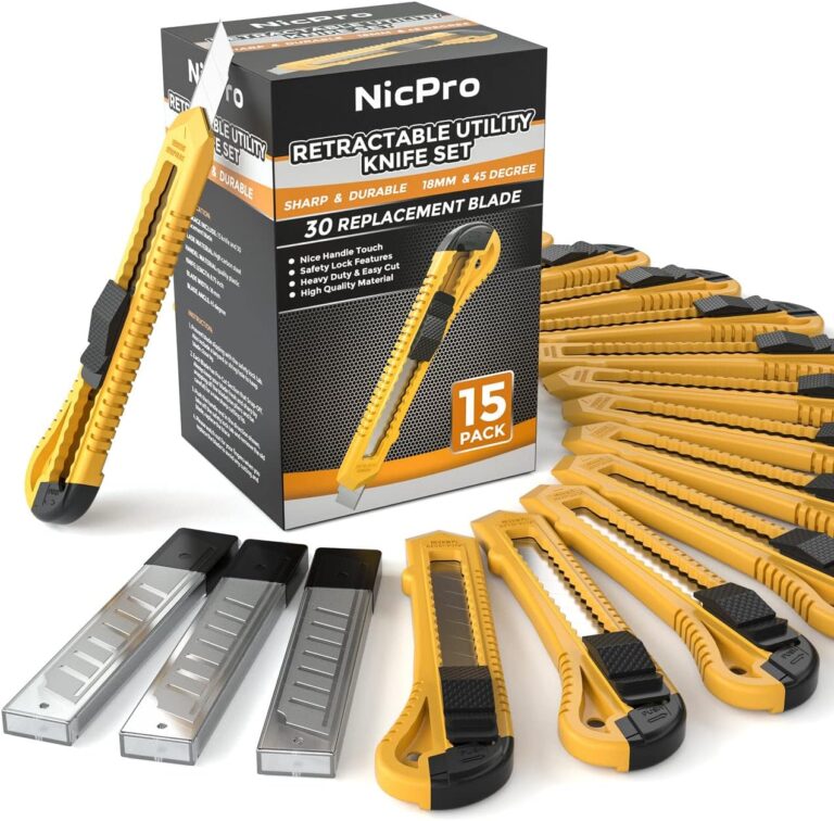 Nicpro 15 Pack Utility Knives with 30 PCS Extra Blades, Plastic Box Cutters Bulk Retractable Razor Knife Snap Off Blades 18mm for Heavy Duty Office, Home, Arts Crafts, Hobby