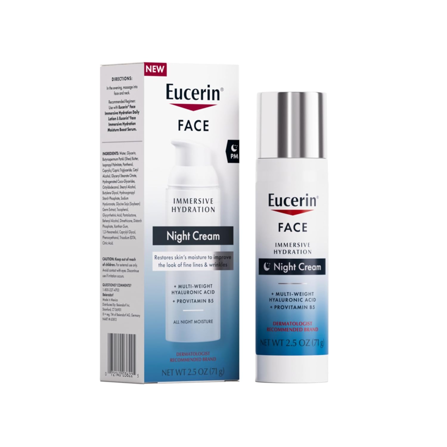 Eucerin Face Immersive Hydration Night Cream with Hyaluronic Acid and Provitamin B5, Ultra-Lightweight Face Moisturizer Smooths Fines Lines and Wrinkles, 2.5 Oz Bottle Eucerin Face Immersive Hydration Night Cream with Hyaluronic Acid and Provitamin B5, Ultra-Lightweight Face Moisturizer Smooths Fines Lines and Wrinkles, 2.5 Oz Bottle