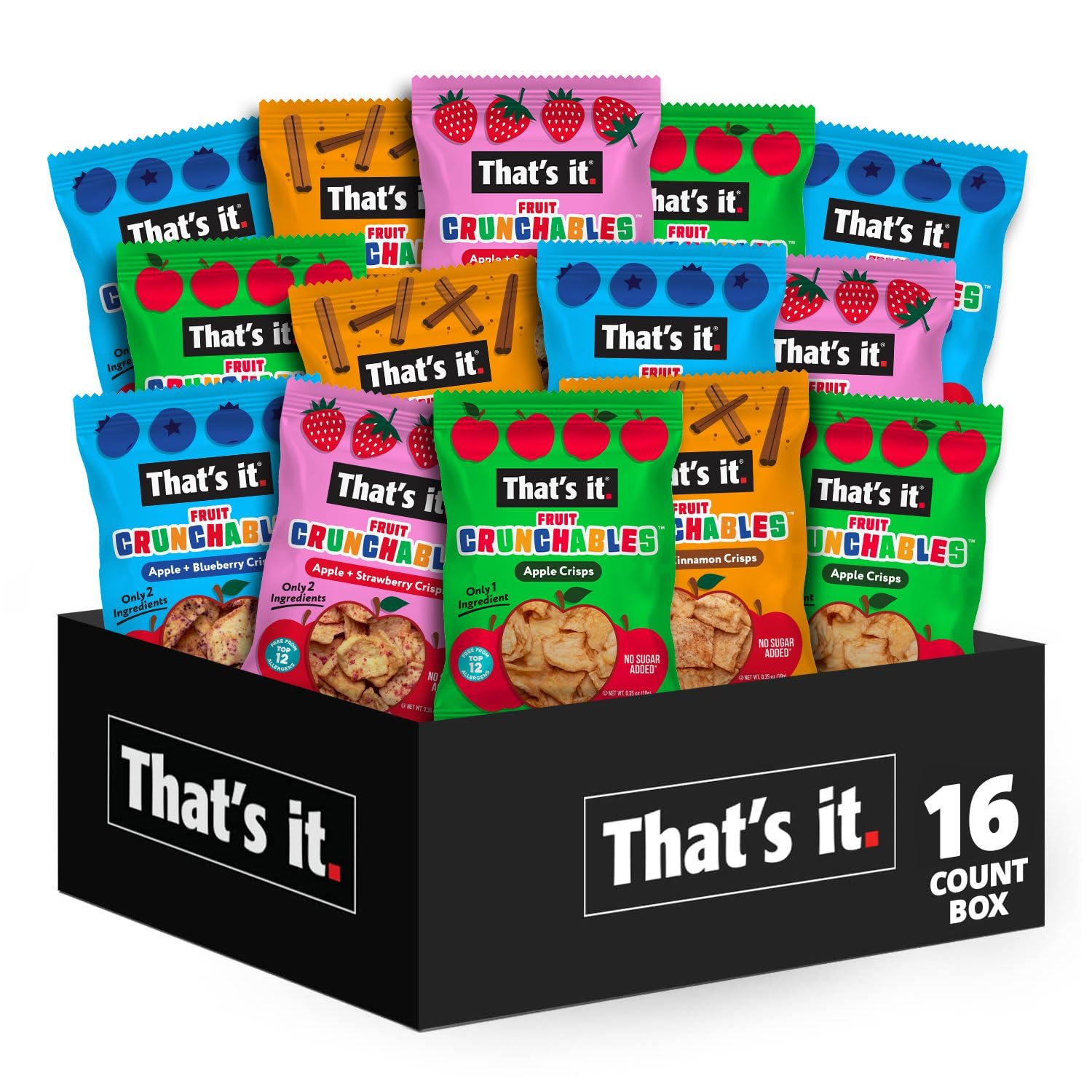That's it. Fruit Crunchables Variety Pack, Fruit Snacks for Kids, 100% Fruit Crisps, Plant-Based, Non-GMO, Gluten-Free, No Sugar Added (16 Pack) That's it. Fruit Crunchables Variety Pack, Fruit Snacks for Kids, 100% Fruit Crisps, Plant-Based, Non-GMO, Gluten-Free, No Sugar Added (16 Pack)