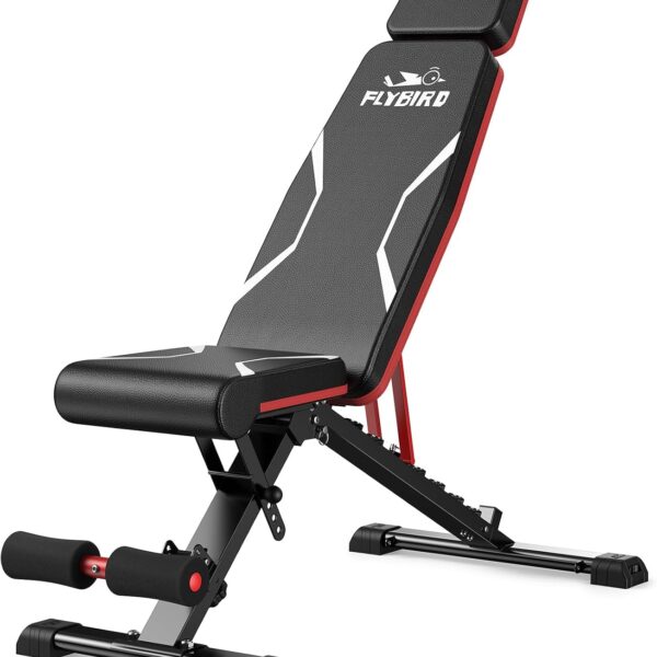 FLYBIRD WB3 Weight Bench up to 6'5", 750LBS Capacity Adjustable Weight Bench for Workout, 27LBS Sturdy Foldable Bench Press for Home Gym, 5X Stable Lifting Bench Incline Decline Flat Dumbbell Exercise