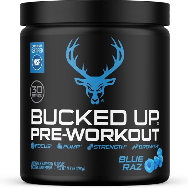 Bucked Up Pre Workout 6 Grams Citrulline, 2 Grams Beta Alanine, and 3 Other Registered trademarked Ingredients (Blue Raz)