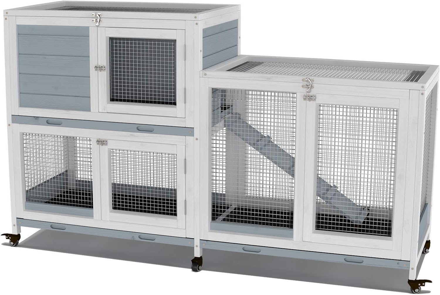 GDLF Two Floors 58" Wooden Indoor Bunny Hutch Rabbit Cage on Wheels Guinea Pig PET House for Small to Medium Animals Waterproof No Leak Tray GDLF Two Floors 58" Wooden Indoor Bunny Hutch Rabbit Cage on Wheels Guinea Pig PET House for Small to Medium Animals Waterproof No Leak Tray