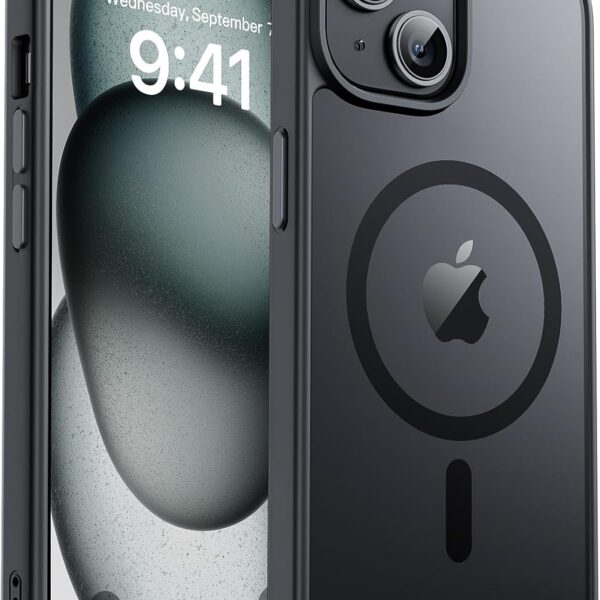 zapica Magnetic for iPhone 15 Case & iPhone 14 Case, [Compatible with MagSafe] [Military Grade Drop Protection] Translucent Matte Shockproof Anti-Scratch Phone Cover, Black