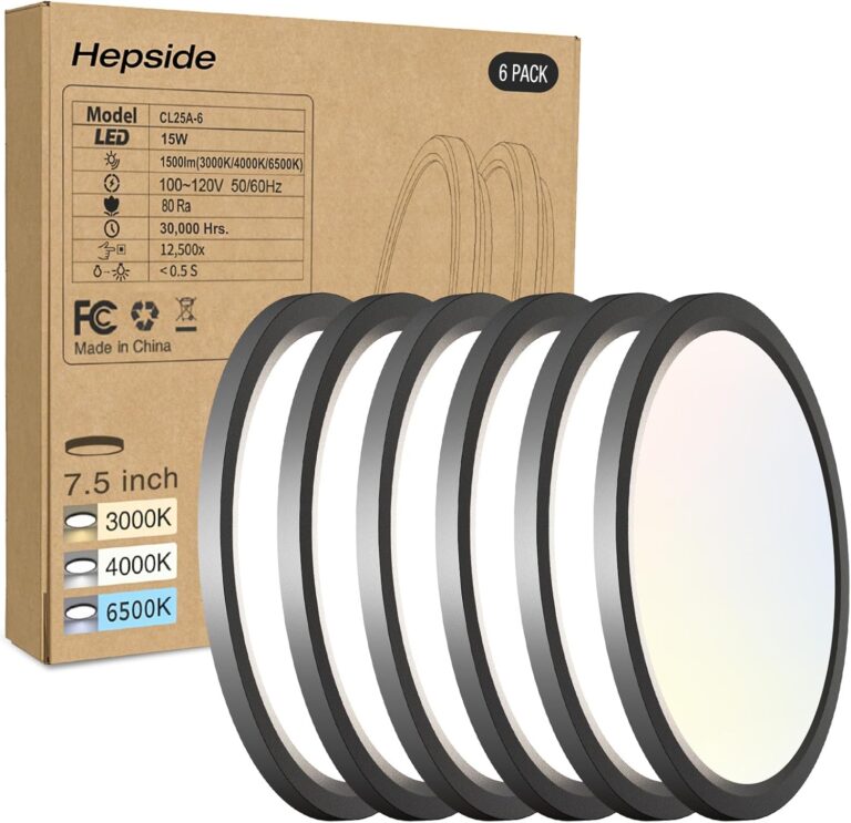 6PACK LED Flush Mount Ceiling Light, 3000K-4000K-6500K & 100W Equivalent Disc Closet Ceiling Light Fixture 7Inch 15W 1500LM Low-Profile Ceiling Fixture for Bathroom Hallway Bedroom Kitchen Basement