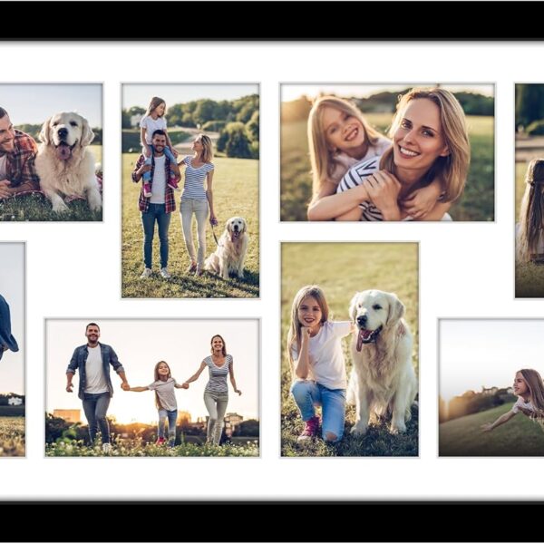 Americanflat 12x22 Collage Picture Frame with Polished Plexiglass - Fits Eight 4x6 Photos or One 12x22 Photo - Gallery Wall Frame Set - Signature Collection - Photo Frame for Wall Display  Black