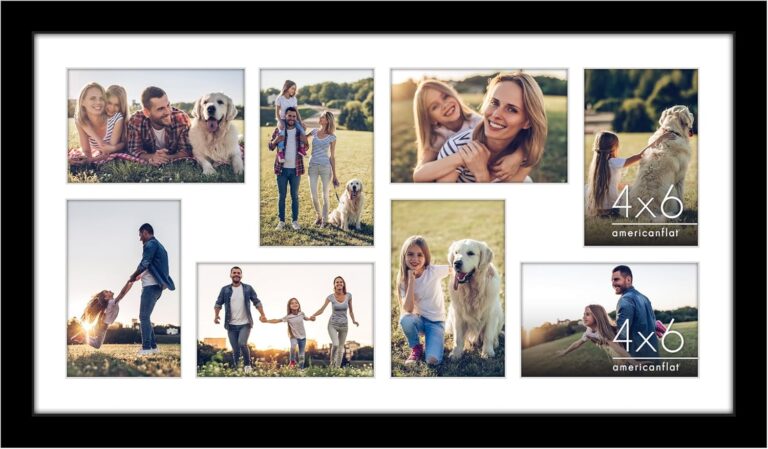 Americanflat 12x22 Collage Picture Frame with Polished Plexiglass - Fits Eight 4x6 Photos or One 12x22 Photo - Gallery Wall Frame Set - Signature Collection - Photo Frame for Wall Display  Black