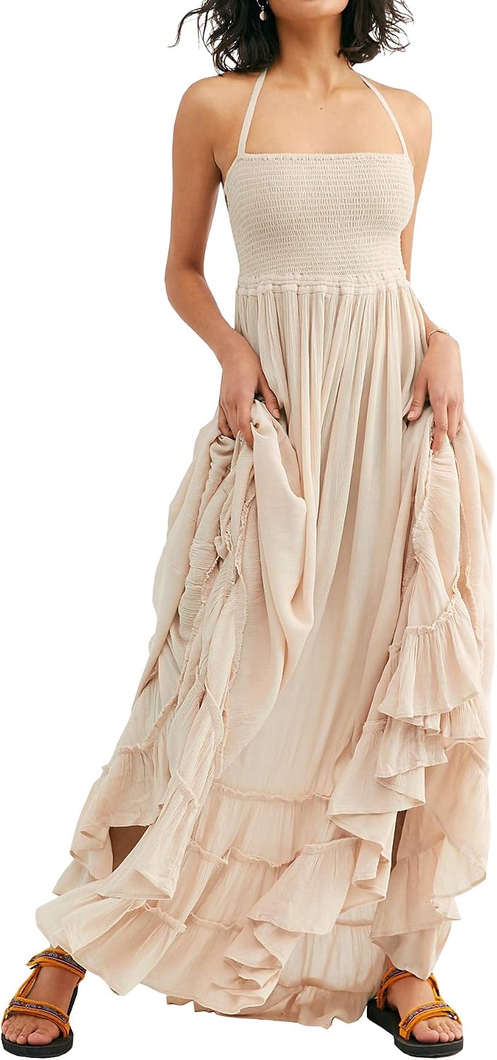 R.Vivimos Womens Summer Boho Sexy Backless Long Dresses R.Vivimos Womens Summer Boho Sexy Backless Long Dresses