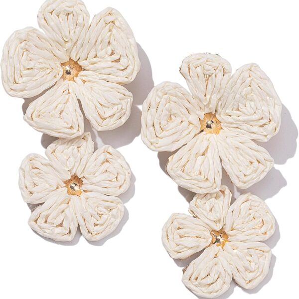 Boho Flower Earrings Statement Raffia Dangle Earrings Cute Floral Jewelry Trendy Summer Beach Vacation Outfits for Women