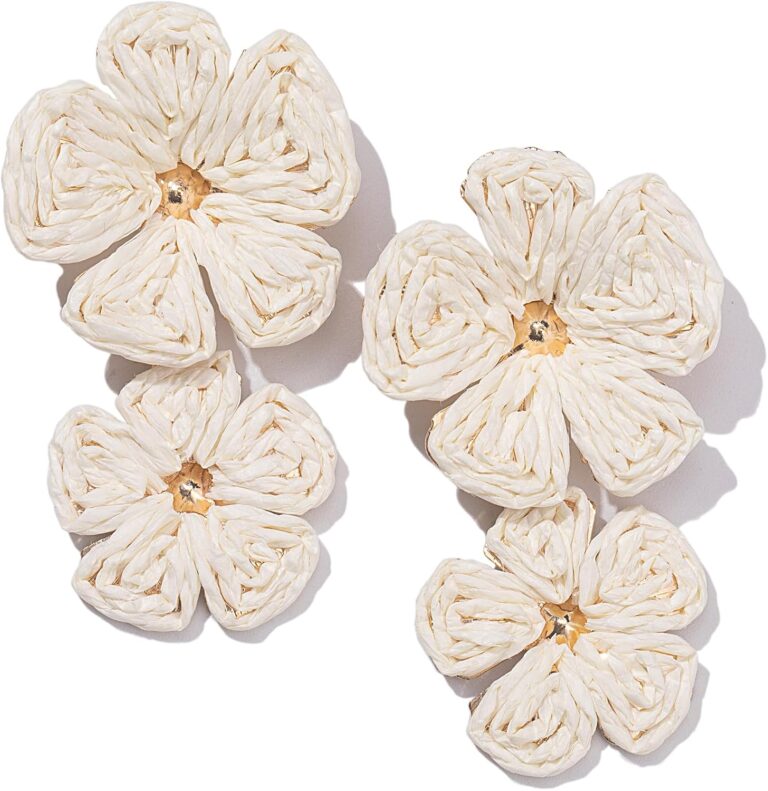 Boho Flower Earrings Statement Raffia Dangle Earrings Cute Floral Jewelry Trendy Summer Beach Vacation Outfits for Women