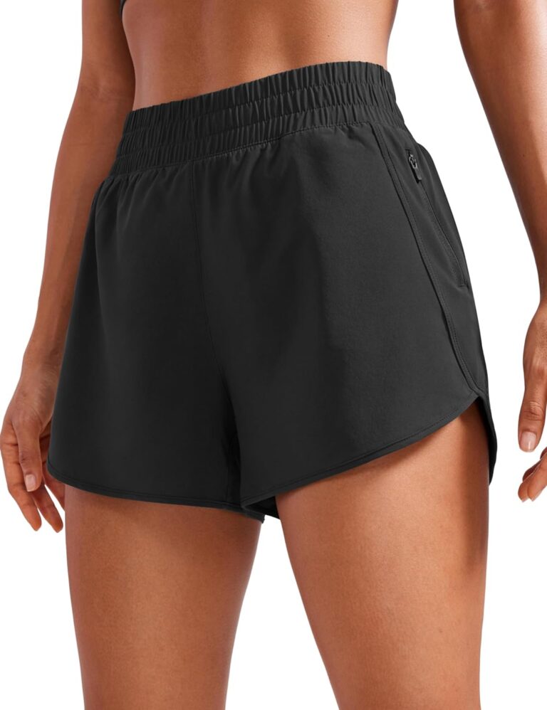 CRZ YOGA Dolphin Athletic Shorts for Women 3" - High Waisted Quick Dry for Running Workout Gym Track with Zip Pocket