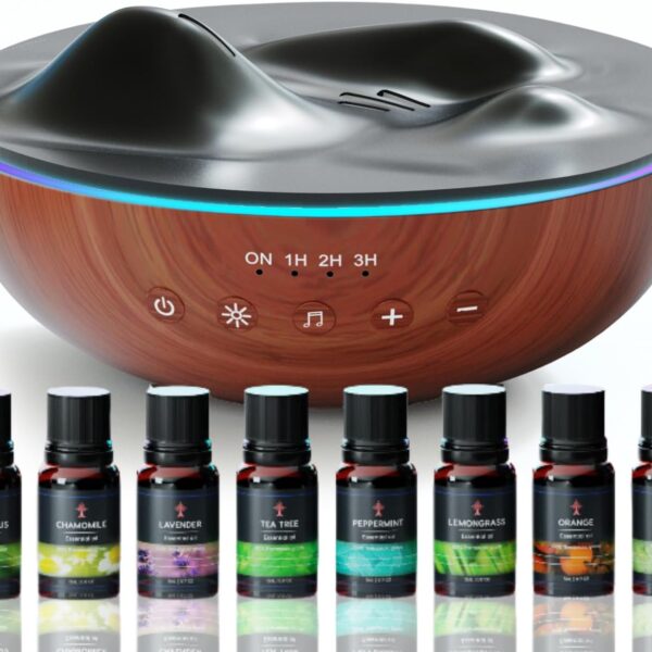 Aromatherapy Essential Oil Diffuser for Large Room with Essential Oils Kit, 500ml Ultrasonic Quiet Cool Mist Aroma Humidifier for Home, 8 Relaxing Sounds, White Noise, Timer, Waterless Auto-Off Safety