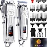 KIKIDO Hair Clippers Professional Cordless for Men, Barber Clippers for Hair Cutting Kit, Wireless LCD Display Hair Trimmers Set, Rechargeable Haircut Machine for Family (Silver)