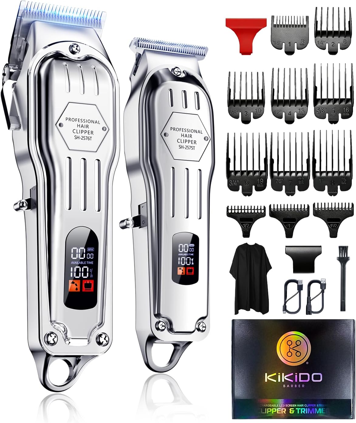 KIKIDO Hair Clippers Professional Cordless for Men, Barber Clippers for Hair Cutting Kit, Wireless LCD Display Hair Trimmers Set, Rechargeable Haircut Machine for Family (Silver) KIKIDO Hair Clippers Professional Cordless for Men, Barber Clippers for Hair Cutting Kit, Wireless LCD Display Hair Trimmers Set, Rechargeable Haircut Machine for Family (Silver)