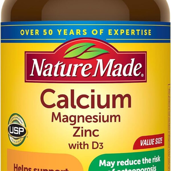 Nature Made Calcium Magnesium Zinc with Vitamin D3, Dietary Calcium Supplement for Bone Support, 300 Tablets