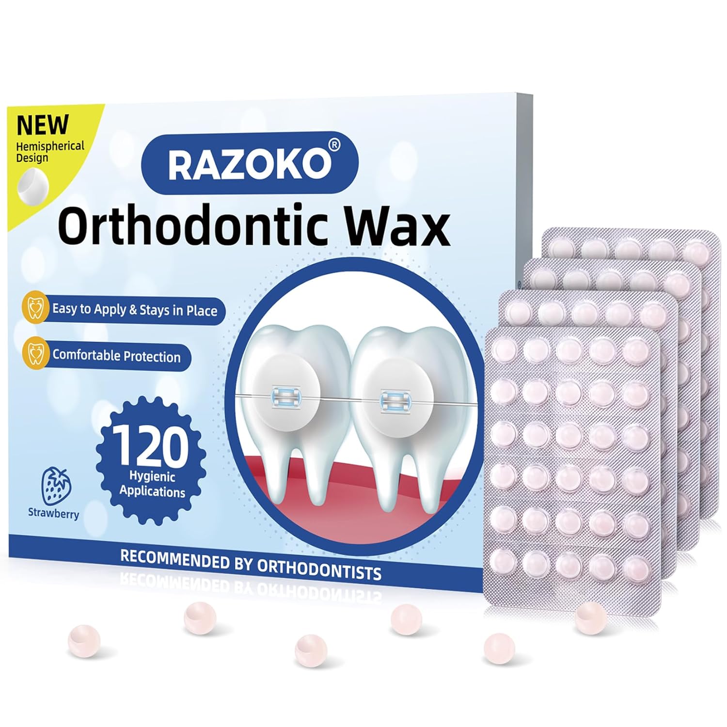 RAZOKO 120 Pcs Strawberry Scented Orthodontic Wax for Braces, Pre-Cut Individual Hygienic Dental Wax Dots, Food-Grade Relief Wax for Brackets & Aligners RAZOKO 120 Pcs Strawberry Scented Orthodontic Wax for Braces, Pre-Cut Individual Hygienic Dental Wax Dots, Food-Grade Relief Wax for Brackets & Aligners