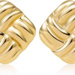 Chunky Gold Square Stud Earrings for Women Vintage Textured Statement Earrings 18K Gold Plated Stainless Steel Hypoallergenic Jewelry for Party Office Daily Wear