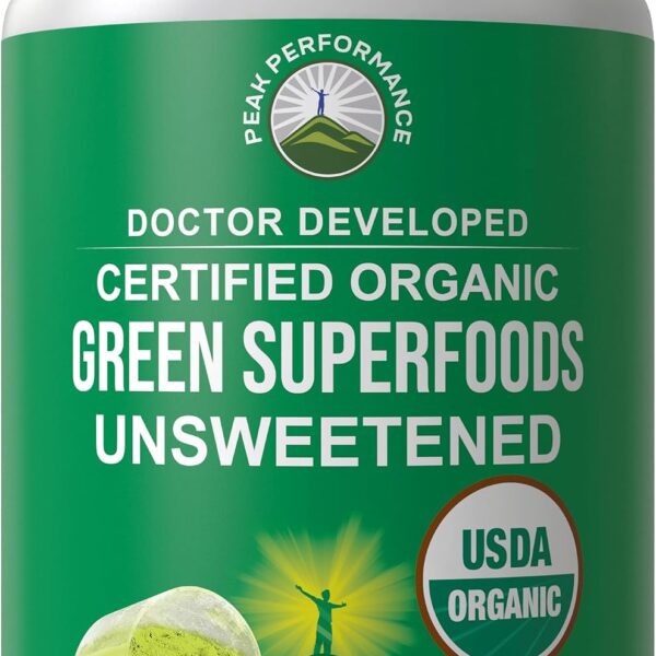 Peak Performance Unsweetened Organic Greens Superfood Powder. Super Greens Powder with 25+ Organic Ingredients for Max Energy and Athletic Performance. Vegan Keto Green Juice Daily Drink