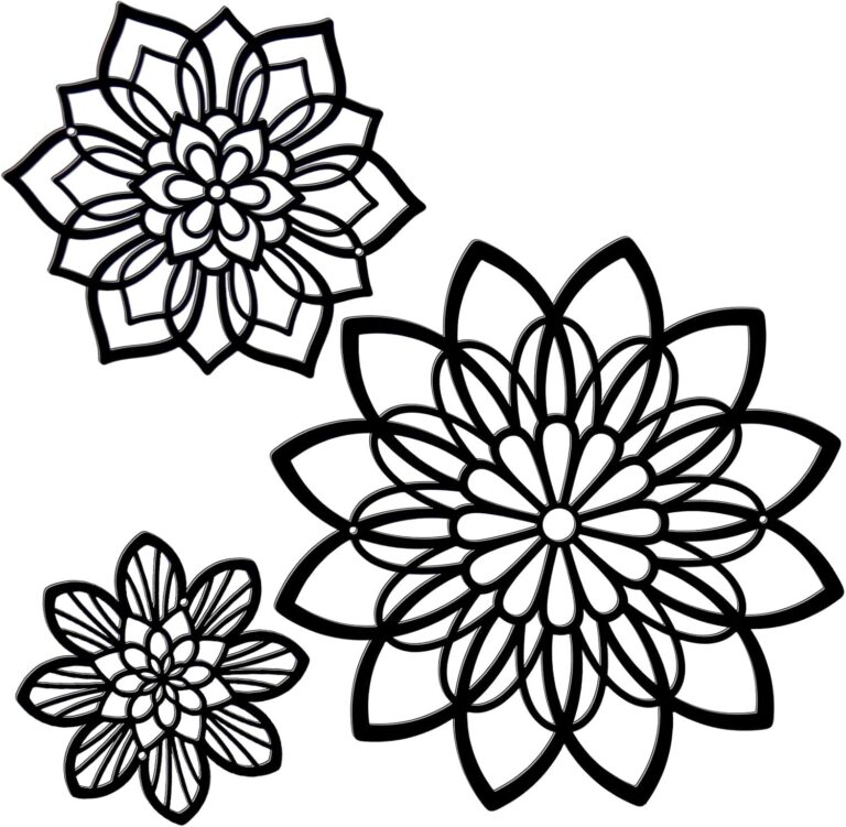 Zzbakress 3 Pieces Metal Flowers Wall Decor, Black Wall Decors, Flower Art Wall Decor Farmhouse Wall Decoration Multiple Flowers Hanging Decor for Bathroom Living Room Garden Office (Black Elegant)