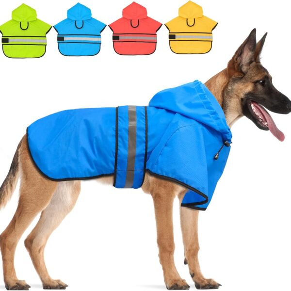 Candofly Dog Raincoat Hooded Poncho - Adjustable Waterproof Dog Rain Jacket Lightweight Reflective Dog Rain Coat Pet Slicker for Small Medium Large Dogs (X-Large, Sky Blue)