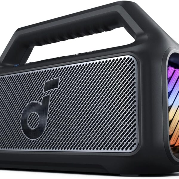 Soundcore Boom 2 By Anker, Outdoor Speaker, 80W, Subwoofer, BassUp 2.0, 24H Playtime, IPX7 Waterproof, Floatable, RGB Lights, USB-C, Custom EQ, Portable for Camping and Beach - Black
