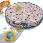 Giociv Interactive Cat Toys Ball Fast Rolling in Pouch, Motion Activate Chirping Cat Toy Hide and Seek Mouse Catching Game (Blue)