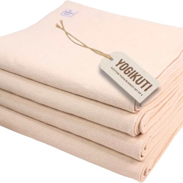 Yogikuti Iyengar Yoga Blanket Set of Four  Thick Handwoven Cotton Blankets for Restorative Yoga, Meditation and Pranayama  Supportive Yoga Prop for Comfort, Alignment and Deep Relaxation - (White)
